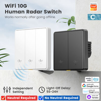 주문 Tuya WiFi 스마트 10G 인체 레이더 모션 센서 스위치 EU 벽 조명 스위치 중성선 없음 APP 원격 음성 타이머 알람 스마트 홈 제어 온라인 제조