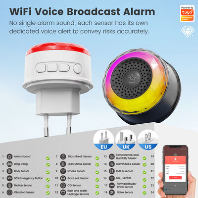 좋은 가격 Tuya Wifi Smart Siren for Home Security 소음 및 빛 경보 센서 EU US UK 플러그 스마트 홈 라이프 APP 진동 CO VOC PIR 인적 존재 센서 온라인으로
